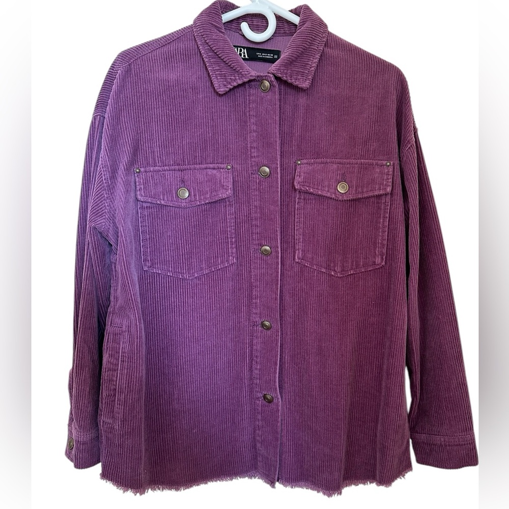 Zara Woman Purple Corduroy Button-Up Jacket